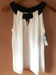 NEW IZ Beyer Sleeveless White & Black Blouse, Size Extra Small or Small