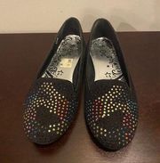 ballet flats size 8 suede with multicolored rhinestones