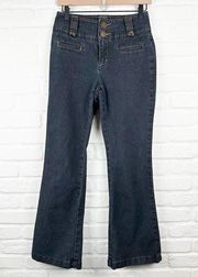 Bisou Bisou Michele Bohbot Flare Blue Jeans Contrast Stitching Size 4 Y2K