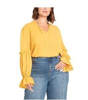 Eloquii Bishop Sleeve Blouse Yellow Size 14 Cottage Coquette Boho Coastal Pastel