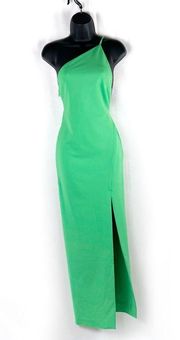 SOLACE LONDON Green Petch Maxi Dress Asymmetric One Shoulder Thigh Slit US 0