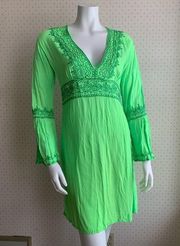 Calypso Christiane Celle Embroidered Neon Green Tunic Dress Coverup sz S PW13