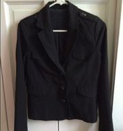 pin-striped, black blazer
