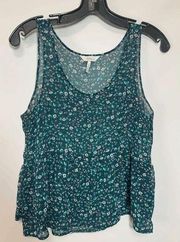 Kirra Women's Sleeveless Ditsy Floral Scoop Neck Sheer Peplum Blue Top Size S