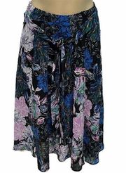 Mix Nouveau Floral Gypsy Midi Skirt Black Medium