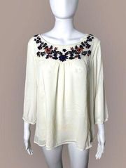 Bohemian Floral Embroidered Peasant Blouse Women’s Size XS