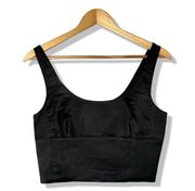 Jason Wu women's black satin scoop neck sleeveless fitted crop top size small