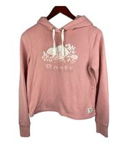 Roots Womens Hoodie Cropped Sweatshirt Pink Beaver Logo size XS