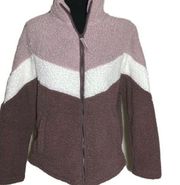 members mark Sherpa teddy bear zip jacket coat Chevron pink white purple large