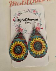 Handmade Sunflower Pattern Water Drop Shape Earrings