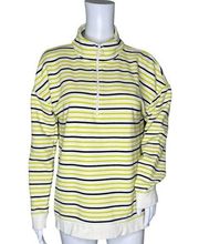 Talbots Sweatshirt Women Medium Yellow Blue Striped Casual Loungewear Athleisure