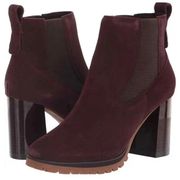 Sanctuary Footwear Ravish Burgundy Chelsea Suede Block Heel Booties Size 7.5