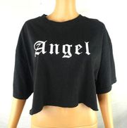 Brandy Melville J. Galt  Angel Rita Crop Top T Shirt Black White Graphic One Size