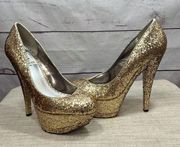 Bebe size 8 gold sparkly 5 inch heels NWT