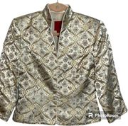 JS Collection Beige Brocade Jacket With Crystal Like Buttons Size 6