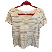 Christopher & Banks Vintage Y2K Stitched Striped Babydoll Short Sleeve Tee Large