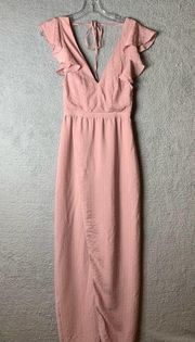 SuperDown by Revolve Maxi Dress XS Pink Mae Ruffle Wrap Formal Gown Dress NWT