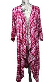 LulaRoe women Medium Shirley Pink White Tie Dyed Kimono Cardigan Jacket Bohemian