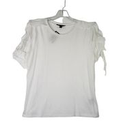 INC Women's Large Bright White Ruffled Flutter Sleeve Solid Top NWT