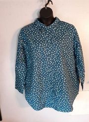 Woman Within blue polka dot button down blouse