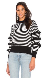 Revolve Black & White Striped Sweater With Ruffles