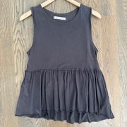Continental Peplum Sleeveless Knit Top in Charcoal Grey Extra Small