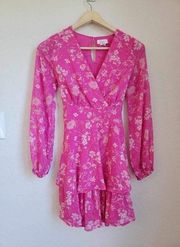 Japna Pink Ruffle Floral Cute and sexy pink dress size small