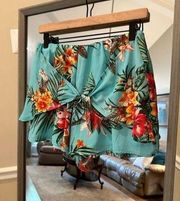 She + Sky Aqua Tropical Shorts with Tie Front