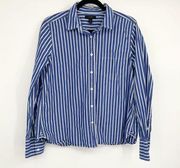 J Crew Blue White Vertical Stripe button Down Shirt Size 12