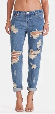 One Teaspoon Awesome Baggies Destroyed Jeans Wolf Blue Size