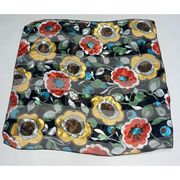 Vintage Space Age Scarf Black Floral Flower Print 20" Square Polyester Womens