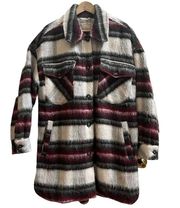 Free People We The Free Vienna Fuzzy Wool Blend Plaid Shirt Jacket Size Medium