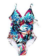 Calvin Klein Tummy Control Women's One Piece Tropical Print Swimsuit Size 14 NWT