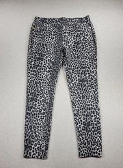 Michael Kors Womens Jeggings Size L Black Gray Leopard Print Pull On Stretch