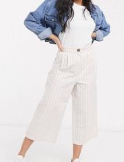 ASOS Cream Linen Blend Wide Leg Culotte Pants in Stripe