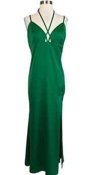 Women's Cocktail Dress by AQUA Size Large Green Satin Backless A-Line Long Gown