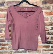 Eddie Bauer Maroon 3/4 Sleeve Split Neck T-Shirt Women's Size Large