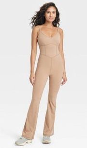 NEW Joylab Women's Flare Long Bodysuit in Light Brown Tan