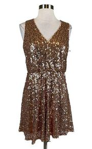 Vince Camuto Women's Cocktail Dress Size 8P Gold Sequined Mini Fit and Flare