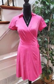 New York & Company Women's Pink Cotton V-Neck Short Sleeve Knee Length Dress M