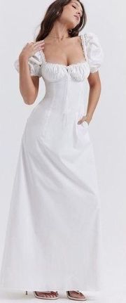 House of CB FELIZIA white puff sleeves maxi pockets dress XS new without tags