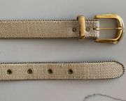 Vintage Cream Woven Belt with Gold Beading and Gold Buckle, Small