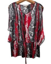 Peter Nygard Womens Top Sz XL Art2Wear Artsy Semi-Sheer Tunic Drawstring Waist