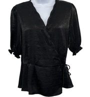 Buckle Sandy & Sid Surplice Wrap Blouse Top Black Medium