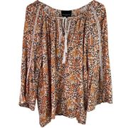 Cynthia Rowley Floral Keyhole Tie Neck Blouse Top Flare Sleeve Women Size 1X