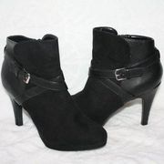 Women’s  Black leather/faux suede heeled boots booties buckle accent 8