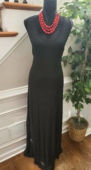 Suzanne Betro Women's Solid Black Polyester Scoop Neck Sleeveless Maxi Dress 1X