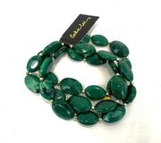 Cookie Lee green and gold tone bundle of 3 beaded bracelets