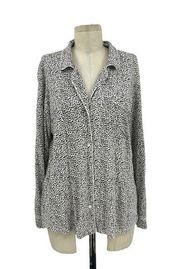 Eberjey Gisele Long Sleeve Pajama Top Ivory Brown Spotted Print Size Medium