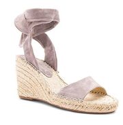 Splendid Joelle Suede Ankle Tie Wrap Leather Espadrille Wedge Sandal Gray 7